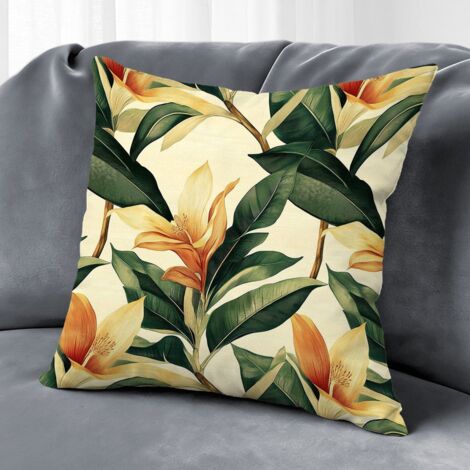 Housse de coussin plantes papillons fleurs, décoration intérieur extérieur,45×45cm
