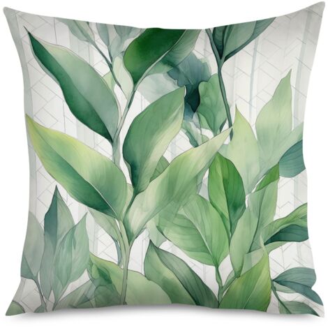 Housse de coussin plantes vertes, décoration naturelle