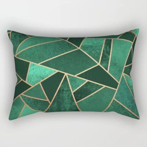 Housse de Coussin Rectangulaire Moderne Bleu-Vert-Noir en Peluche, 30x50 cm, Style Nordic Géométrique