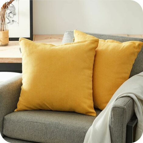 Housse de coussin Taie Oreiller 65x65 Lot de 2 Housse Coussin Carré Decoratif Jaune Moutarde pour Gros Coussin Canapé Lit Décoration Chambre Salon Maison Scandinave Uni en Chenille Doux avec Fermeture