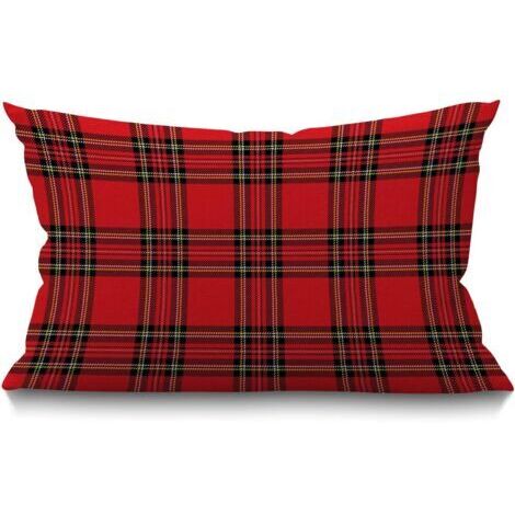 Housse de coussin traditionnelle écossaise à carreaux écossais en lin pour canapé, lit, canapé, voiture, taie d'oreiller 30 x 50 cm, rouge et noir