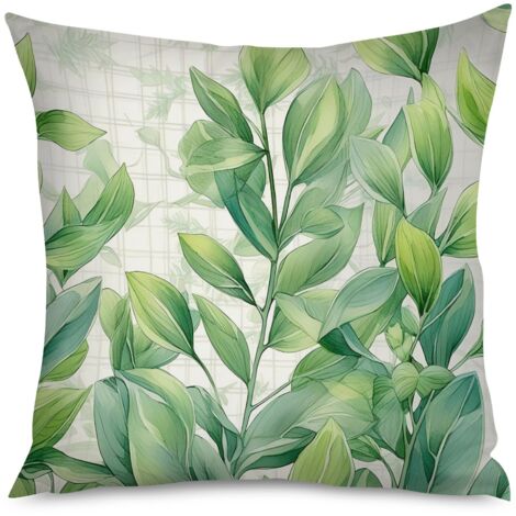 Housse de coussin tropical, motif feuilles vertes, 50x50 cm