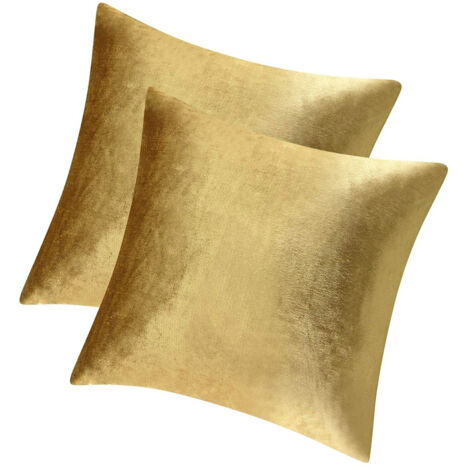 Housse De Coussin - Velours - 45 x 45 cm - Fermeture Éclair Invisible - Pour Oreiller 45 x 45 cm Ou 50 x 50 cm - Or - Lot De 2