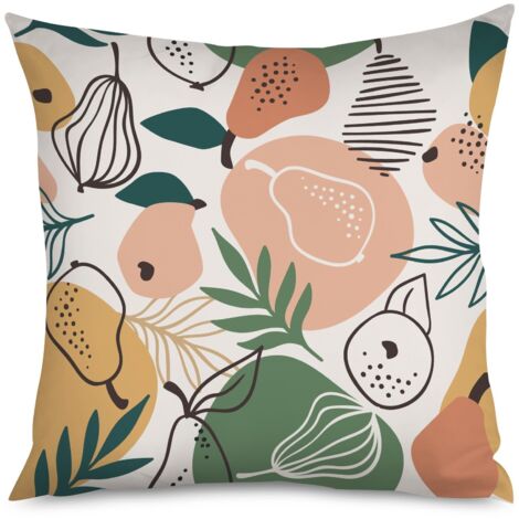 Housse de Coussin with fraise kawaii et feuilles vertes