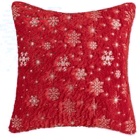 Housse de coussin,Housse de Coussin de noël, taie d'oreiller décorative à Paillettes, Flocon de Neige argenté, pour Salon, Rouge, 40x40cm
