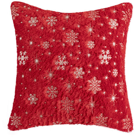 Housse de coussin,Housse de Coussin de noël, taie d'oreiller décorative à Paillettes, Flocon de Neige argenté, pour Salon, Rouge, 40x40cm