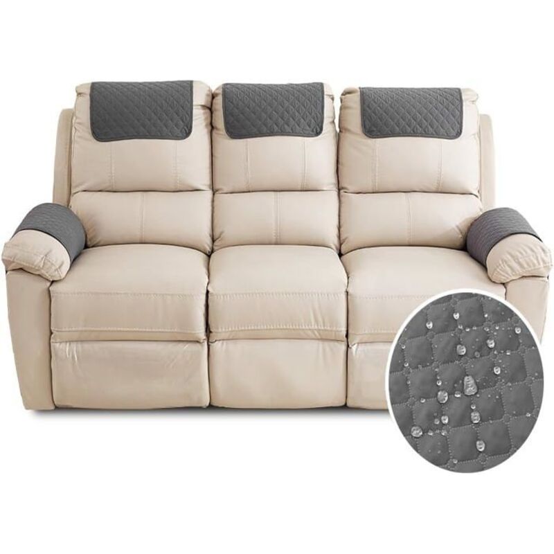 Housse de Fauteuil 3 Place Imperméable Housse D'appui-tête pour Accoudoir de Fauteuil Relax avec Poche Gris Foncé