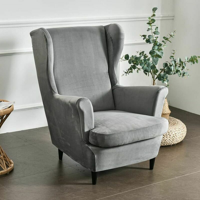 Housse de Fauteuil à Oreilles Extensible 2-Pièces pour Strandmon, Tissu Velours de Luxe Couverture de Fauteuil, Housse de Canapé Relax pour Salon,