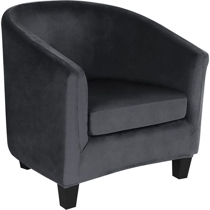 Housse de Fauteuil Club Cabriolet Ensemble de 2 Pièces avec Housse de Coussin, Housse pour Fauteuil Salon Crapaud Extensible Tub Chair, GRIS FONCé