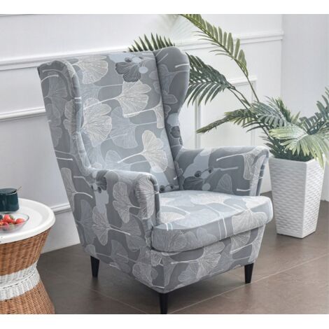 HOUSSE DE FAUTEUIL ÉLASTIQUE À MOTIF FEUILLES GRISES [22EW8]