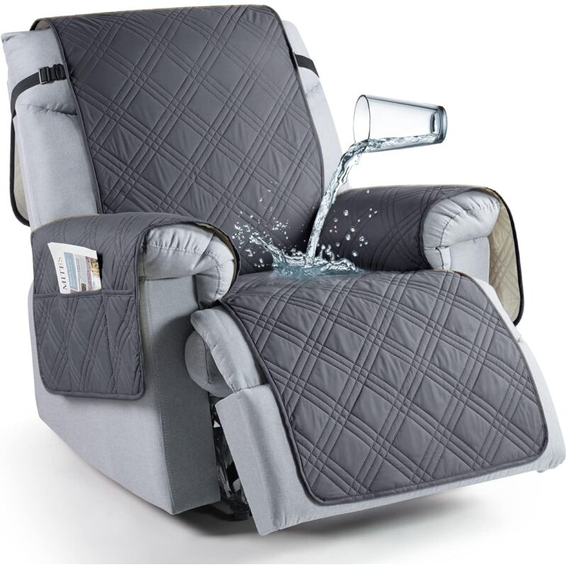 Gotrays - Housse de fauteuil inclinable imperméable, housse de fauteuil inclinable antidérapante avec poches, housse de fauteuil inclinable lavable,