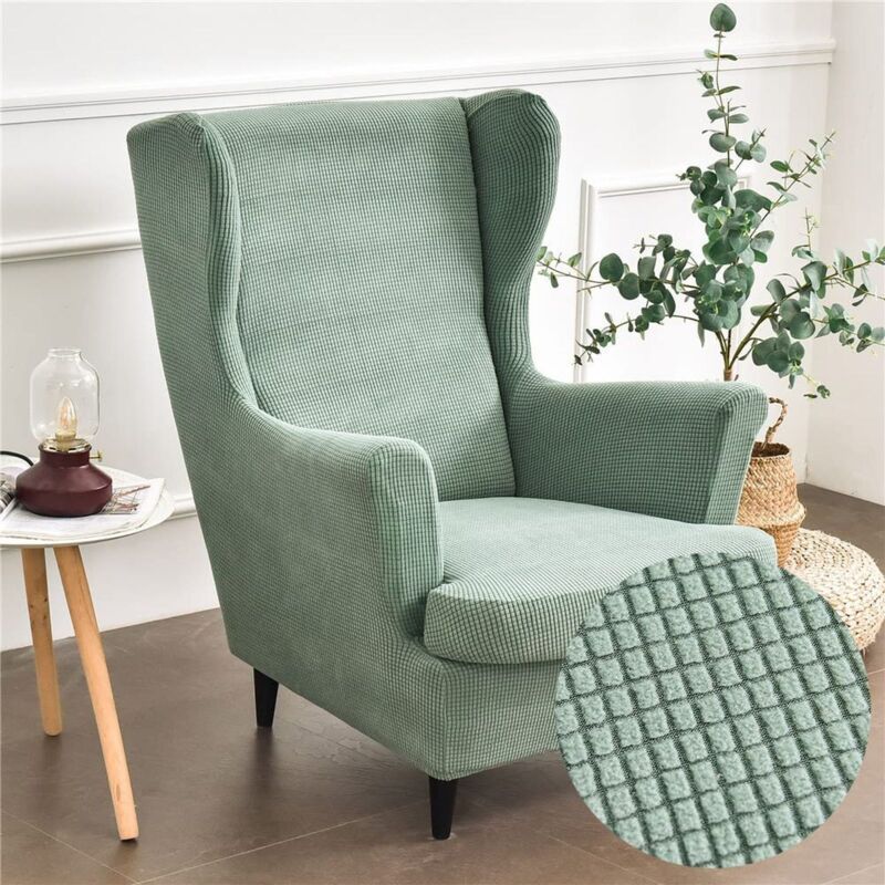 Housse de Fauteuil à Oreilles Extensible 2-Pièces Couverture de Fauteuil avec Housse de Coussin en T, Couleur Unie Jacquard épaissir Strandmon Housse