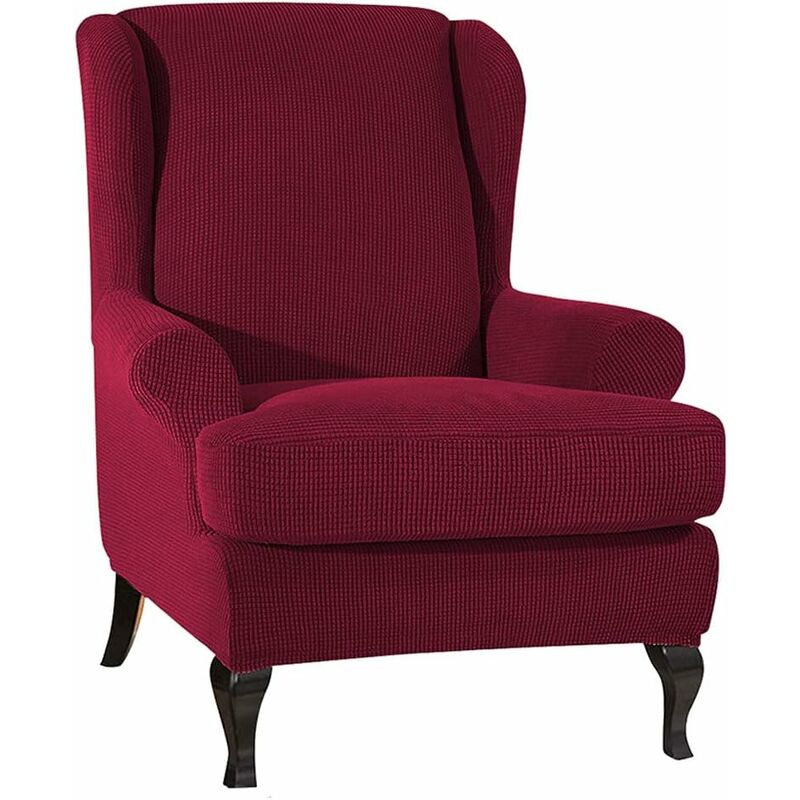 Housse de Fauteuil à Oreilles Extensible Couvre Fauteuil Elastique Protecteur pour Chaise，Vin Rouge