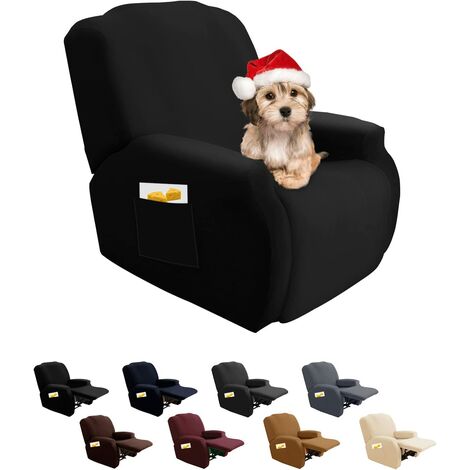 AORSHER Housse de Fauteuil Relax 1 Place Housse de Fauteuil Extensible 4-Pièce Couverture de Fauteuil Inclinable Relax avec Poche Latérale Universel Lavable Housse de Fauteuil de Massage,Noir