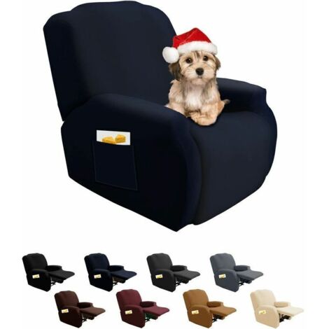 Housse de Fauteuil Relax 1 Place Housse de Fauteuil Extensible 4-Pièce Couverture de Fauteuil Inclinable Relax avec Tasche Latérale Universel Lavable Housse de Fauteuil de Massage,Bleu Marine
