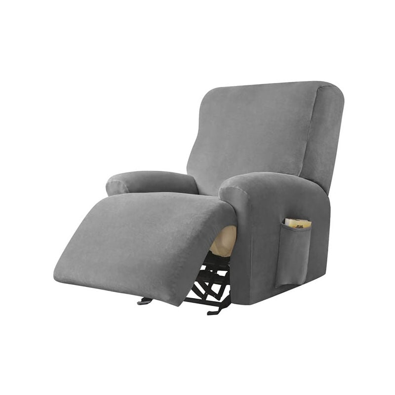 Paryou - Housse de Fauteuil Relax Doux Velours Extensible, 4 Pièce Housse de Canapé Antidérapante avec Poche Latérale, Protege de Meubles Lavable