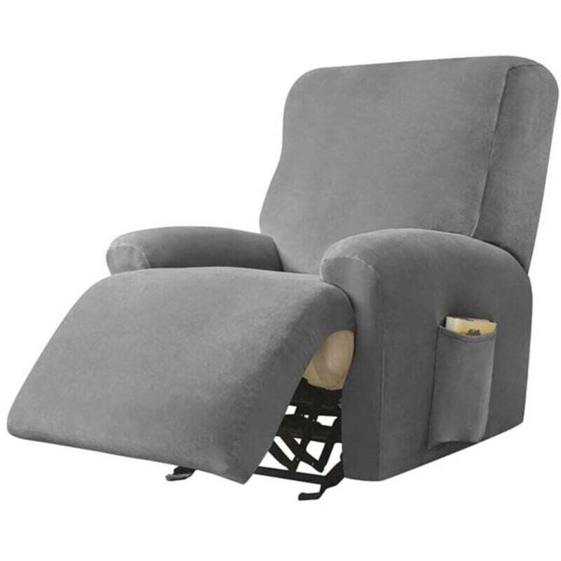 Housse de Fauteuil Relax Doux Velours Extensible, 4 Pièce Housse de Canapé Antidérapante avec Poche Latérale, Protege de Meubles Lavable pour 1