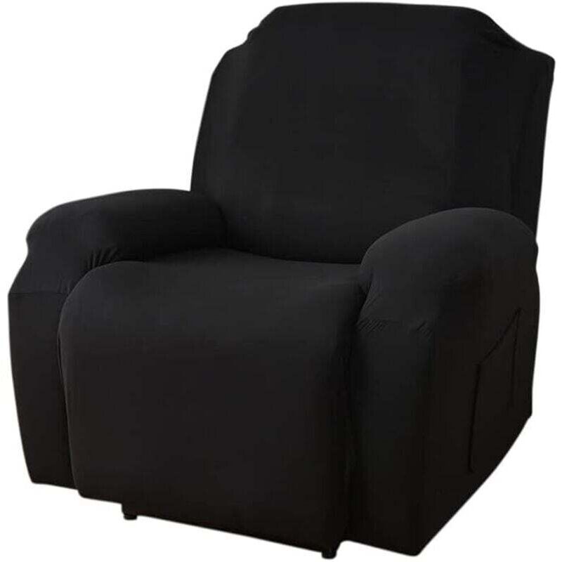 Housse de Fauteuil Relax Extensible 1 Places, Housse de Fauteuil Relax Inclinable Electrique avec Poche, 4 Pièce Lavable Protege de Meubles pour