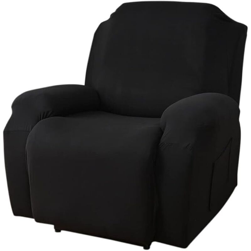 Housse de Fauteuil Relax Extensible 1 Places, Housse de Fauteuil Relax Inclinable Electrique avec Poche, 4 Pièce Lavable Protege de Meubles pour