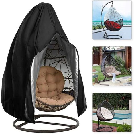 Housse de fauteuil suspendu avec fermeture éclair et cordon de serrage, housse de fauteuil suspendu type œuf de jardin, pour patio, fauteuil à bascule, fauteuil flottant (noir)