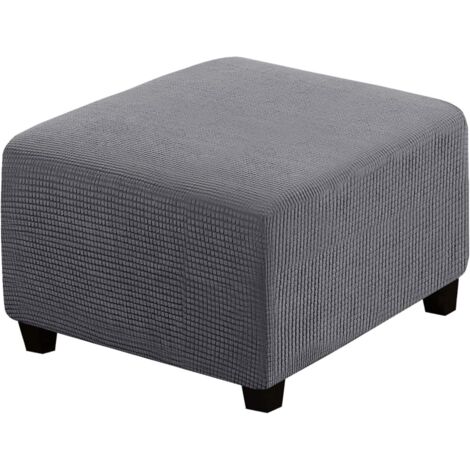 Housse de futon carrée, protection de meuble, avec bande élastique en bas, en tissu jacquard extensible à petits carrés (gris foncé).