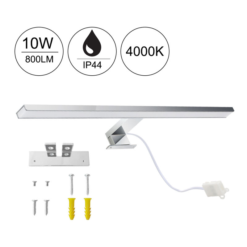 Lampe LED pour miroir de salle de bain, éclairage pour miroir de maquillage, lampe murale, éclairage de vanité, IP44, 10 W, 800 lm, 4 000 K, blanc