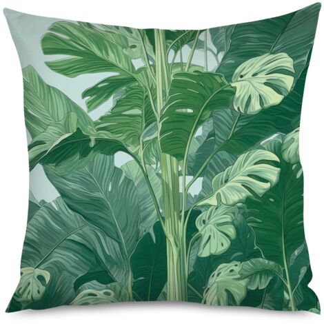 Housse de Housse Coussin Imprimé Feuilles Vertes, Déco Maison