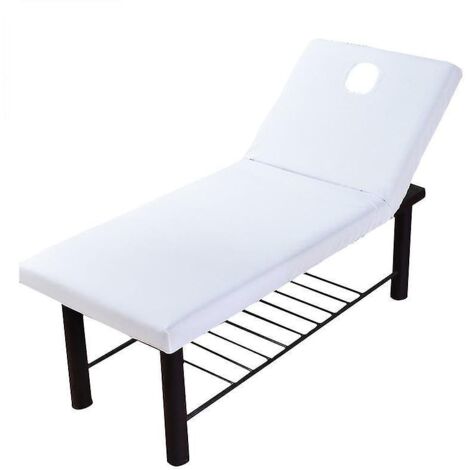 Housse de lit blanche pour spa et massage, avec drap-housse élastique et ouverture pour le visage.