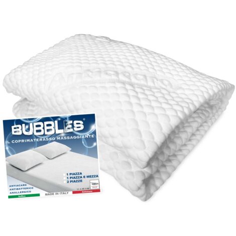 Housse de matelas de massage anti-acariens hypoallergénique Bubbles - Polyester bi-élastique avec coins élastiques - Fabriqué en 1 PLACE
