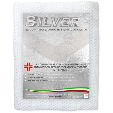 HOUSSE DE MATELAS en FIBRE D'ARGENT ARGENT Fabriqué en Italie 2 PLACES