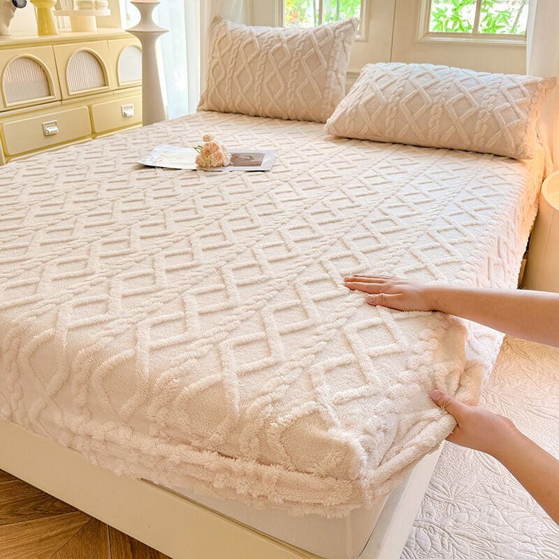 Housse de matelas en taffetas pièce unique couvre-lit en velours de lait chaud d'hiver protège-matelas antidérapant de couleur unie