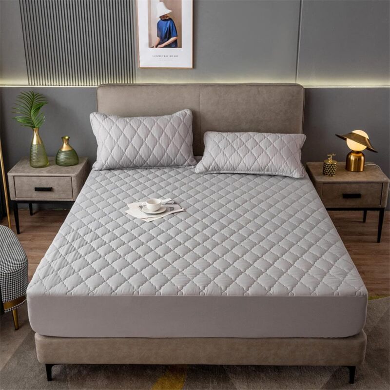 Ikodm - Housse de matelas lavable, drap-housse matelassé matelassé imperméable de couleur unie, convient aux matelas de 12'/30 cm d'épaisseur, gris