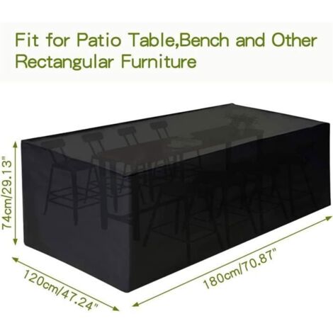 Housse de mobilier de jardin, bâche de mobilier d'extérieur en tissu imperméable Oxford 210D, 180x120x74 cm