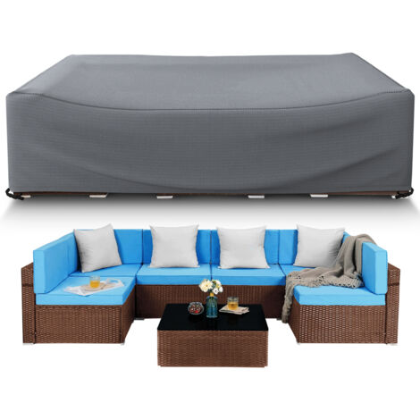 Housse de mobilier de jardin carrée 98in, Étanche et Coupe-vent, Couverture pour ensemble table et chaises, Gris