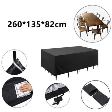 Housse de mobilier de jardin extérieur, Housse de mobilier rectangulaire, 260x135x82cm, Noir