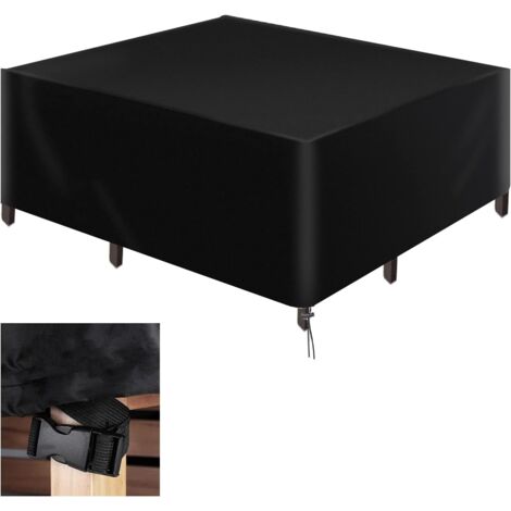 Housse de mobilier de jardin, housse de table de jardin en tissu Oxford 420D, protection contre les intempéries pour ensemble de table et de canapé avec corde et boucle de verrouillage (200 x 160 x 70