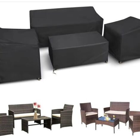 Housse de mobilier d'extérieur en tissu Oxford 210D quatre pièces / housse pour table et chaises de jardin, disponible en plusieurs tailles, protection solaire, anti-poussière et imperméable.