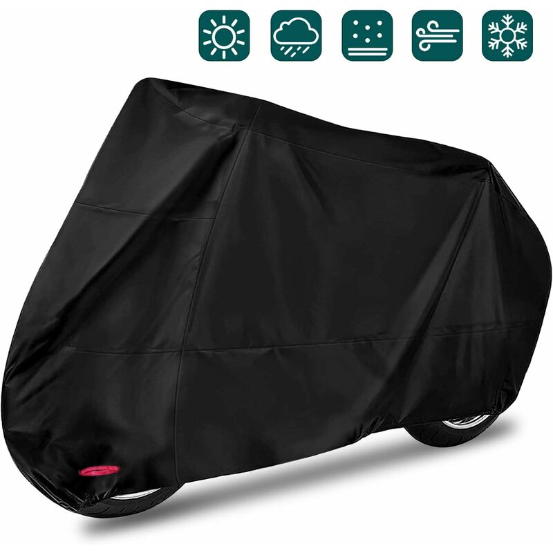 Housse de moto, protection UV, imperméable et coupe-vent, pluie, neige, anti-poussière, extérieur, XXL, 245 x 105 x 125 cm, noir