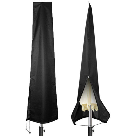 Housse de Parasol 210D Oxford Imperméable & Anti-UV 50+ – Protection Parasol Jardin – Bâche Résistante avec Fermeture Éclair Étanche & Cordon Coupe-Vent – Installation Facile– Noir 182×25×35 cm