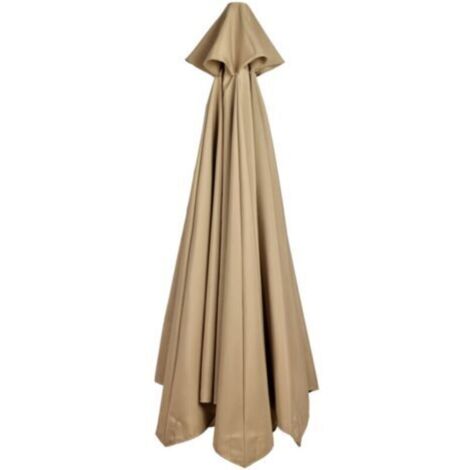 Housse de parasol 300 cm Toile de remplacement imperméable et résistante aux UV Compatible 6 baleines Couleur tan