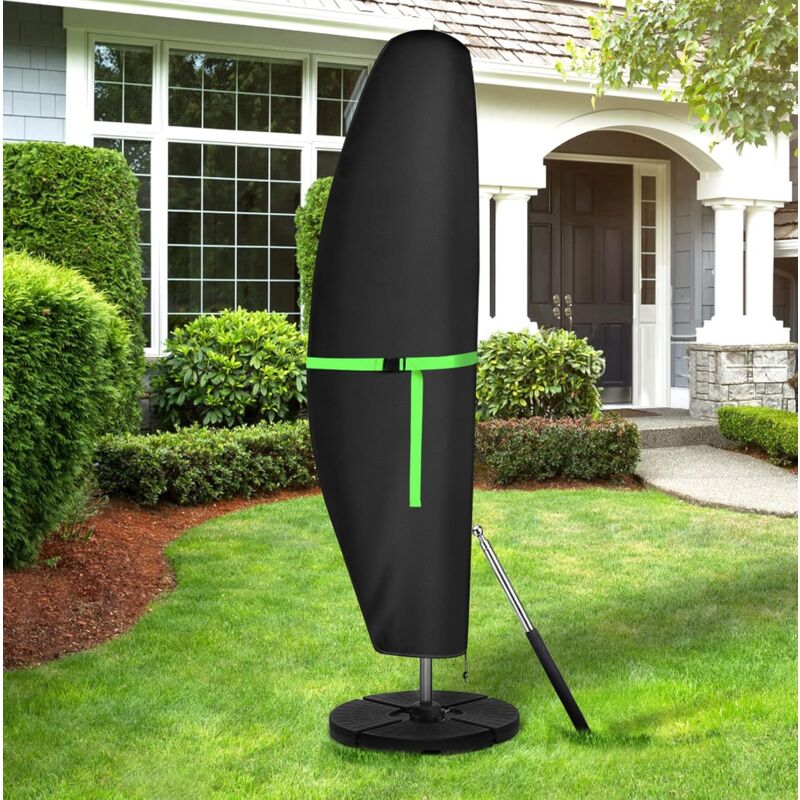 Housse de Protection pour Parasol, Nouvelle 420D Protege Parasol avec Perche Télescopique et Bande Magique, Coupe-Vent, Anti-UV, pour Protéger Les
