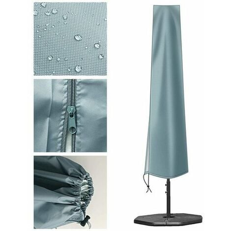 MODERN MANOR Housse de parasol de jardin étanche avec fermeture éclair et cordon 190 x 50 cm, gris