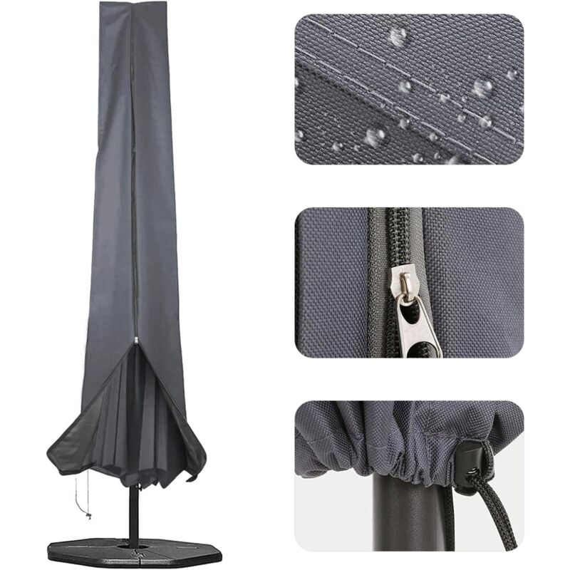 Housse de parasol de jardin pour housse de parasol de jardin, 190x25x50cm, revêtement imperméable en PVC Oxford 600D, avec fermeture éclair durable