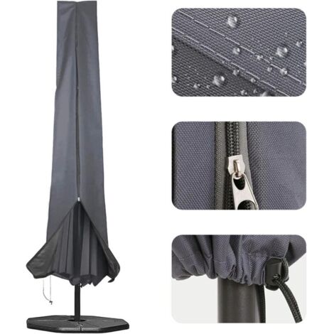 Housse de parasol de jardin pour housse de parasol de jardin, 190x25x50cm, revêtement imperméable en PVC Oxford 600D, avec fermeture éclair durable et cordon de serrage réglable en bas, gris