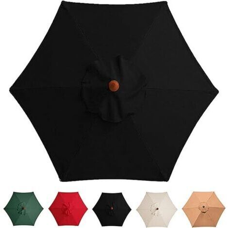 Housse de parasol de rechange 3 m, 6 bras, auvent de jardin, housse de parasol de rechange, (auvent uniquement)/noir
