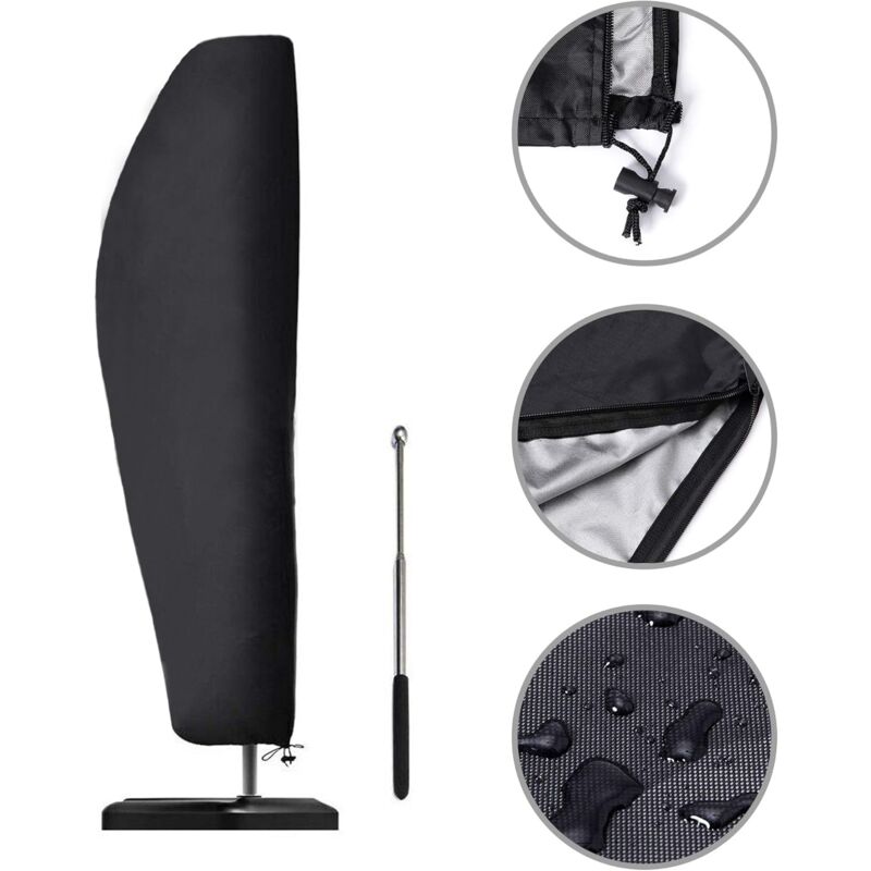 Housse de Parasol Déporté de Jardin Housse de Protection pour Parasol avec Tige Télescopique en tissu 420D Oxford Fabric Imperméable, Anti-UV,