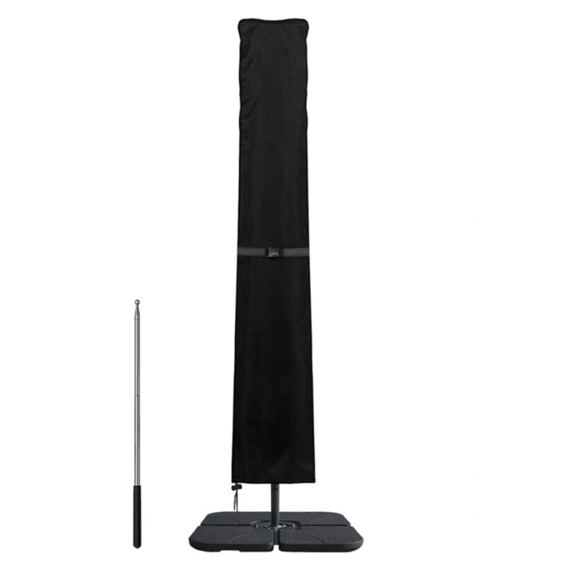 Housse de parasol déporté noire (240 x 57/57 cm), tissu Oxford 420D, imperméable, coupe-vent, anti-UV, avec fermeture éclair et tige télescopique