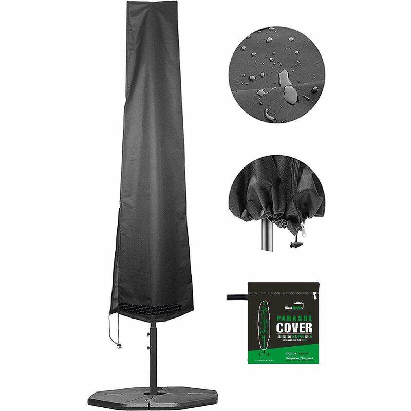 Maxxgarden - Housse de Protection pour Parasol - Imperméable Anti-UV - Couverture pour Parasol de Jardin - 200-300 cm - Noir - black