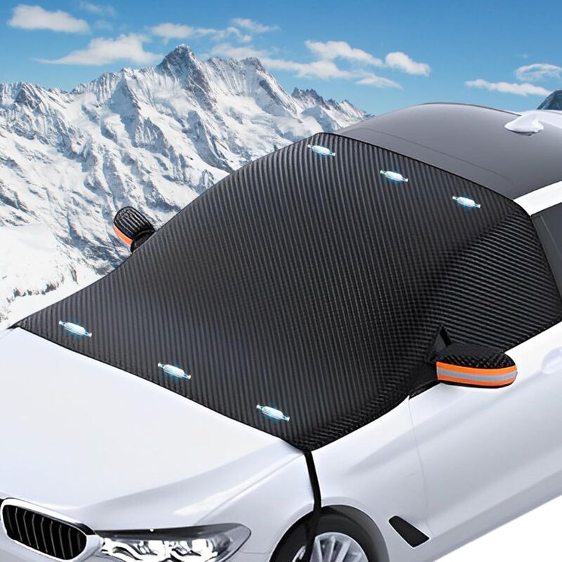 Housse de pare-brise de voiture - Couverture de pare-brise d'hiver pliable - 6 aimants - Pour la neige, la glace, le gel, la poussière, le soleil, la