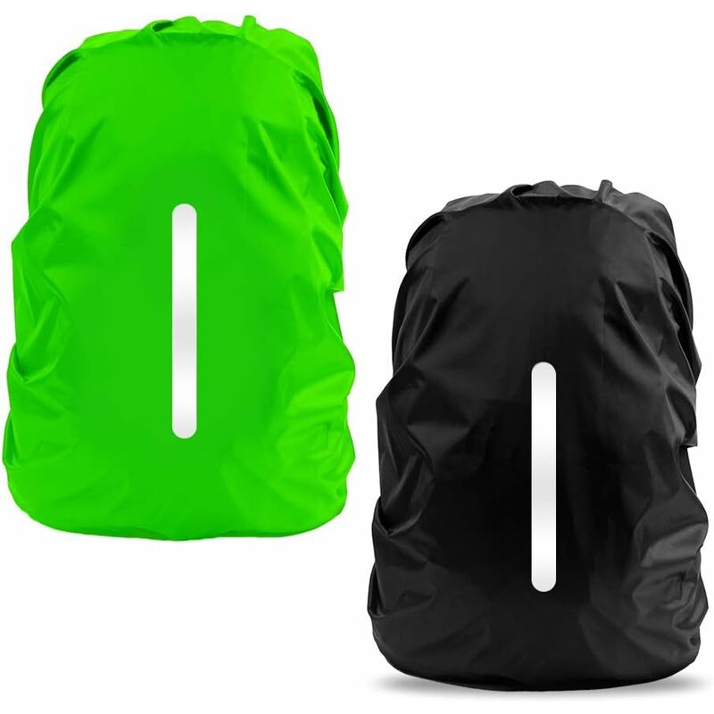 Housse de pluie imperméable 2 pièces pour sac à dos, protection anti-pluie réfléchissante pour anti-poussière et antivol s 18L-25L noir vert